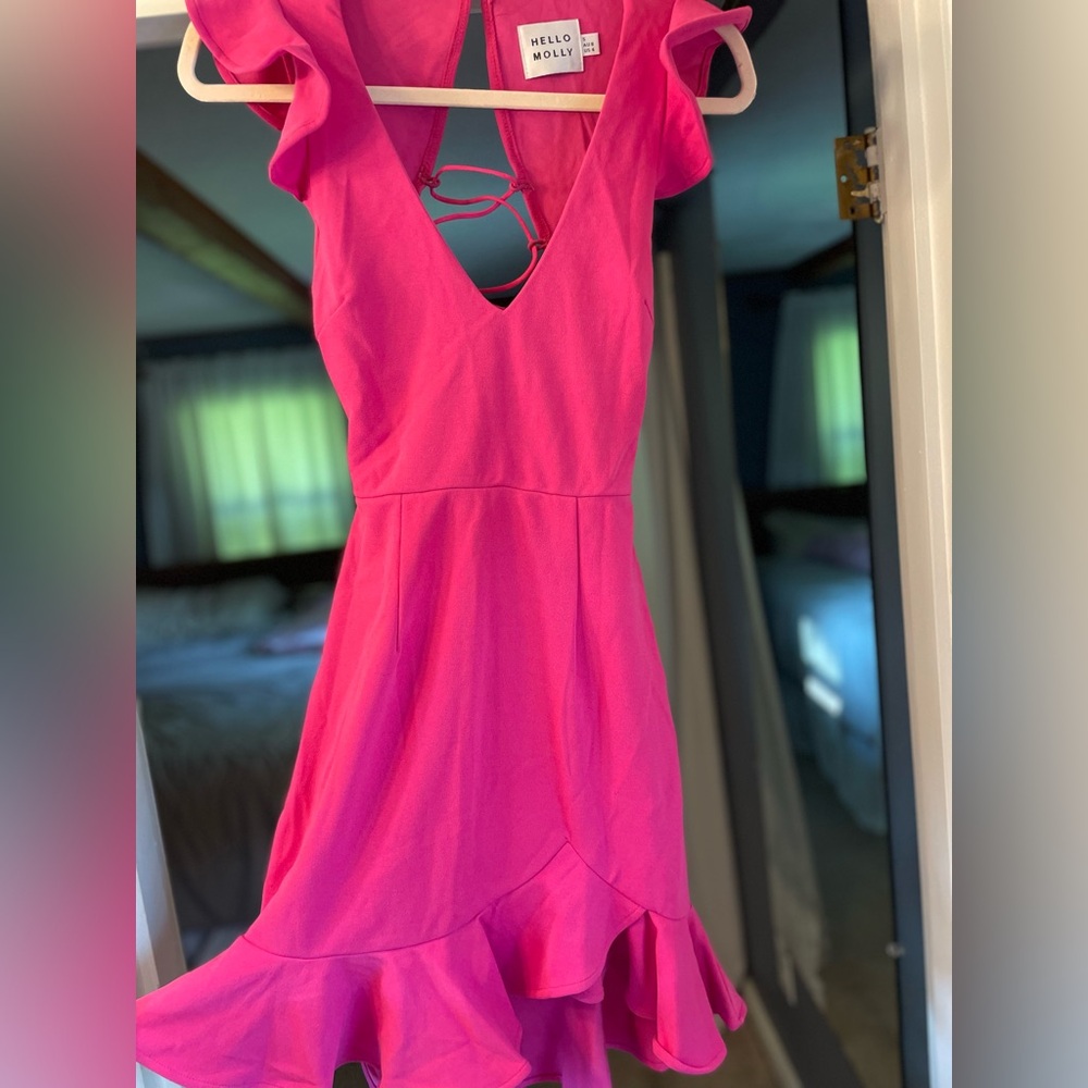 Hello Molly Hot Pink Ruffle Mini Dress - Picture 3 of 4
